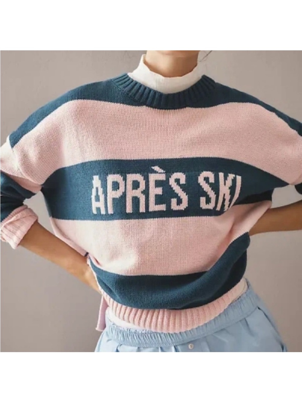 Anthropologie Beach Riot Après Ski Pink Blue Striped Knit Sweater Size XL